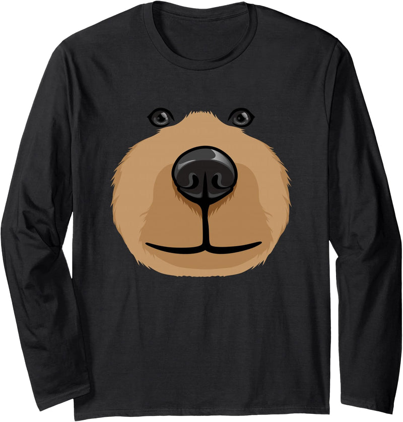 My Shirt Hub Cute Cartoon Bear Face Head Costume Party Halloween Long Sleeve T-Shirt - Black