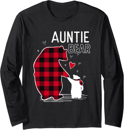 Auntie Bear Christmas Pajama Red Buffalo Plaid Long Sleeve Shirt