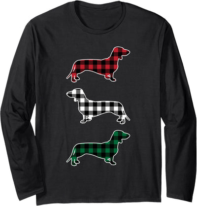 Merry Christmas Holiday Dachshund Dog Wiener Buffalo Plaid T-Shirt