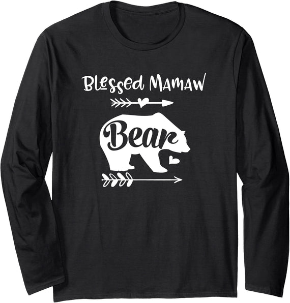 Mothers Day Shirt Co. Blessed Mamaw Bear Longsleeve Shirt Gift For Grandma Long Sleeve T-Shirt - Black