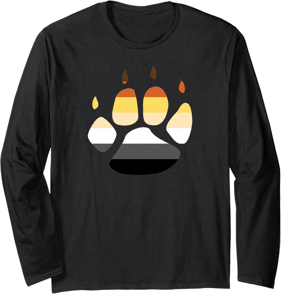 WoofTee Bear Pride Paw Print Long Sleeve T-Shirt - Black
