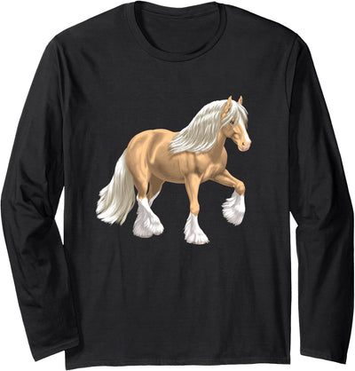 Gypsy Horse Art by CSForest Palomino Gypsy Vanner Irish Cob Draft Horse Long Sleeve T-Shirt