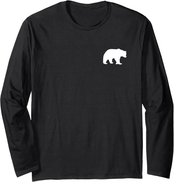 Pocket Patch Bear Badge Apparel Minimalist Bear Badge Animal Lover Polar Bear Long Sleeve T-Shirt - Black