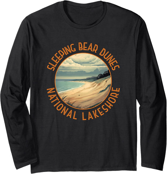 Sleeping Bear Dunes National Lakeshore Designs Sleeping Bear Dunes National Lakeshore Distressed Circle Long Sleeve T-Shirt - Black