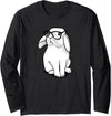 Hipster Rabbit Funny Bunny with Glasses Cute Animal Long Sleeve Shirt in Black