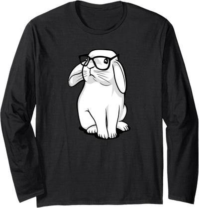 White Rabbit with Black Glasses Long Sleeve Shirt