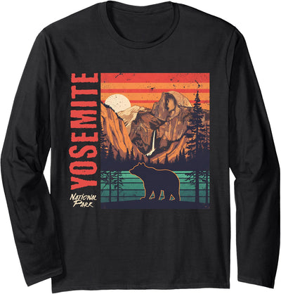 Yosemite National Park California USA Retro Vintage Nature Long Sleeve T-Shirt