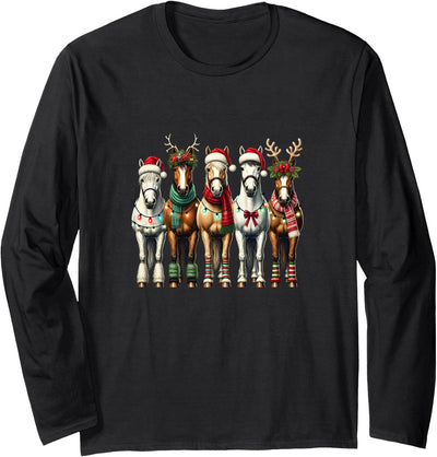 Horse Christmas Gifts for Horse Lovers Unisex-Adult Black Horse Print Long Sleeve Classic Fit T-Shirt S