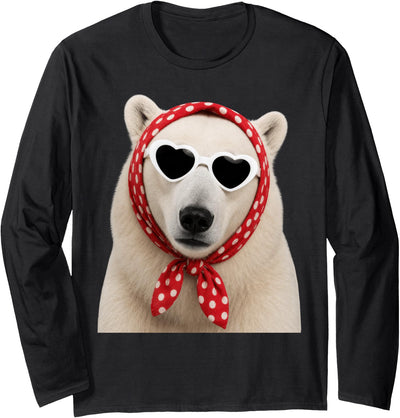 Funny Polar Bear with Sunglasses Cute Polar Bear Lover Heart Sunglasses Long Sleeve T-Shirt