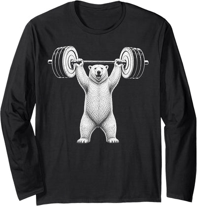 Funny Polar Bear Fitness Meme Polar Bear Gym Deadlift Workout Weightlifting Long Sleeve T-Shirt