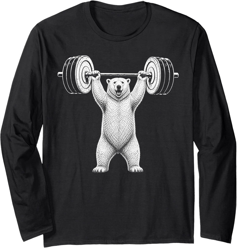 Funny Polar Bear Fitness Meme Polar Bear Gym Deadlift Workout Weightlifting Long Sleeve T-Shirt - Black