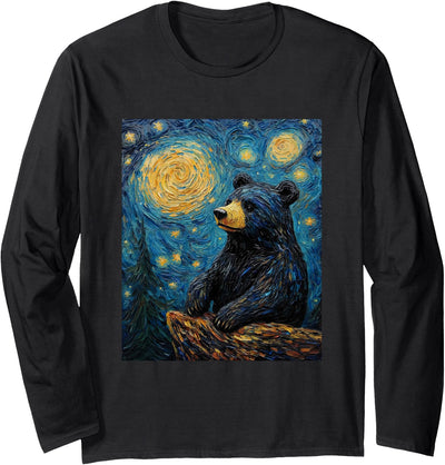 Bear Van Gogh Style Starry Night Funny Graphic Long Sleeve T-Shirt