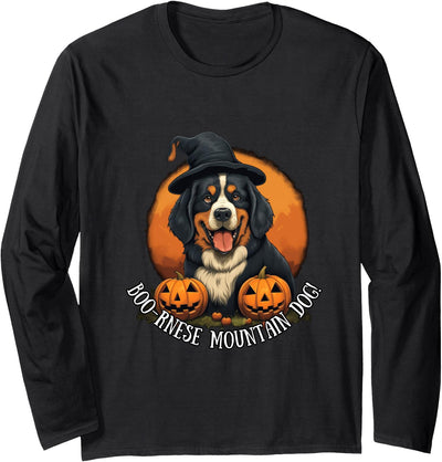 Pup Threads Dog Halloween Bernese Mountain Dog Pumpkin Shirt Long Sleeve T-Shirt