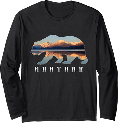 Montana Bear with Glacier National Park Lake Image Souvenir Long Sleeve Shirt