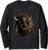 Boho Western Tribal Bison Buffalo Spirit Mystic Buffalo Bison Tribal Boho Western Spirit Long Sleeve T-Shirt - Black