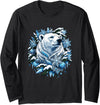 Arctic Polar Bear Winter Snowflakes Christmas Polar Bear Wreath Ice Crystals Long Sleeve T-Shirt - Black