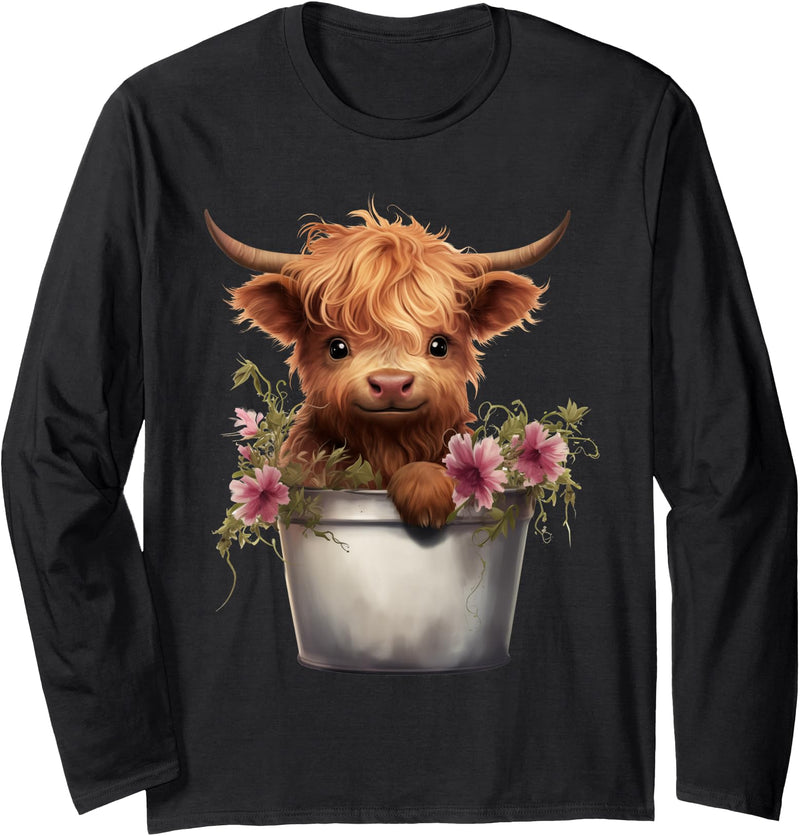 MINI HIGHLAND COW DESIGNS MINI Highland Cow Graphic Long Sleeve T-Shirt - Black