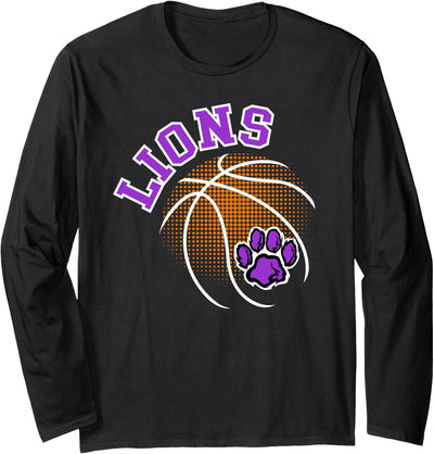 Lions Basketball Purple Lion Pride School Spirit Lion Mascot Long Sleeve Shirt