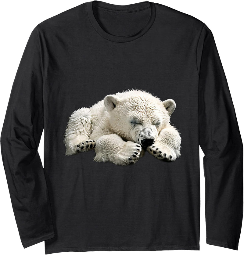 Animal Sleeping Design Polar Bear Sleeping Long Sleeve T-Shirt - Black