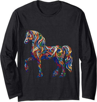 Noble Horse Spirit Colorful Abstract Horse Long Sleeve T-Shirt