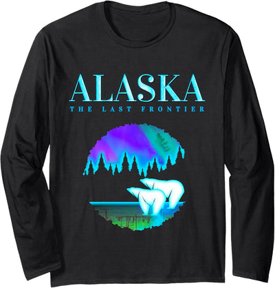 Cool Alaska Northern Lights Design Cool Alaska Pair of Polar Bear with Aurora Snow Scene Long Sleeve T-Shirt