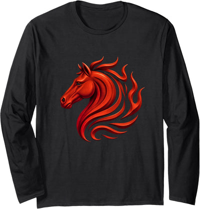 Fire Horse Zodiac Chinese New Year Party Supplies Fire Horse Chinese Zodiac Symbol 2026 Lunar New Year Long Sleeve T-Shirt