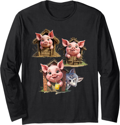 Three Little Pigs - Costume for Kids, Girls, Adults, Women Long Sleeve Shirt