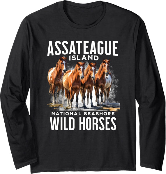 Assateague island By HustlaGirl Assateague Island National Seashore Wild Horses Long Sleeve T-Shirt - Black