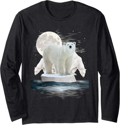 Polar Bears on Ice Floe Moonlit Long Sleeve Shirt