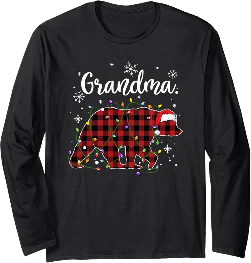 Funny Bear Family Matching Pajamas Team Santa HBL Bear Red Plaid Grandma Christmas Xmas Lights Buffalo Pajama Long Sleeve