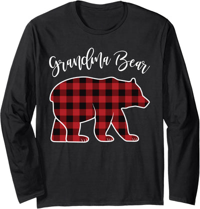 Grandma Bear Pajama Red Buffalo Xmas Funny Family Christmas Long Sleeve Shirt