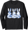 Chinoiserie Bunnies Blue and White Chinoiserie Long Sleeve Shirt in Black