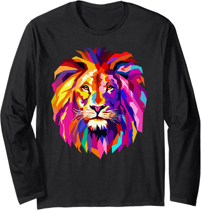 Cool Lion Head Design with Bright Colorful Long Sleeve Shirt