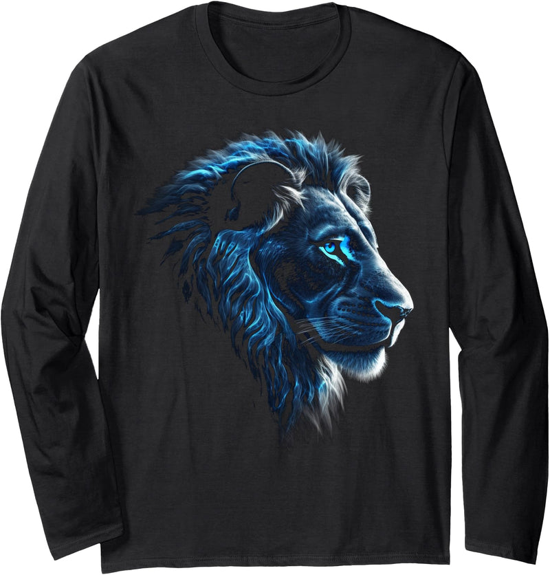 @n!mal Lion Artwork - Blue Eyes Zoo Animal Lion Long Sleeve T-Shirt - As Pictured