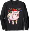 Merry Christmas Animals Co Christmas Pig Holiday Lights With Antlers And Ornaments Long Sleeve T-Shirt - Black
