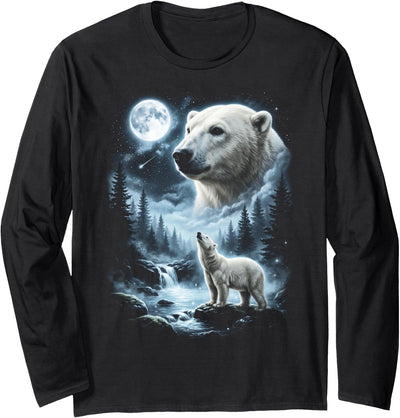 Vintage 90s Moon Polar Bear Lover Polar Bear Howling at Moon 90's Retro Long Sleeve T-Shirt