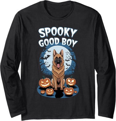 Funny Halloween German Shepherd Dog Costume Spooky Good Boy Halloween Dog Pumpkins German Shepherd Long Sleeve T-Shirt