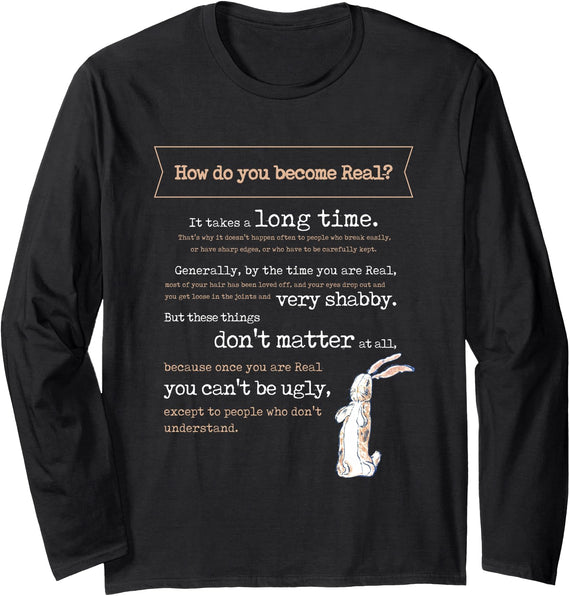 Book Quote 1922 Becoming Real Skin Horse Rabbit Long Sleeve Shirt in Black