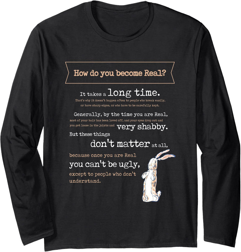 Book Quote 1922 Becoming Real Skin Horse Rabbit Long Sleeve Shirt in Black