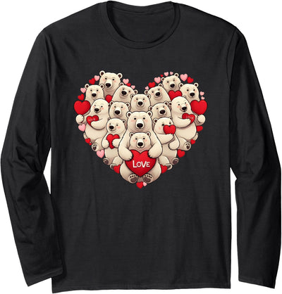 Cute Polar Bear Lovers Valentine Costume Women Men Funny Polar Bear Heart Valentine Polar Bear Womens Mens Kids Long Sleeve T-Shirt