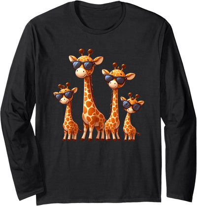 Giraffe Family Sunglasses Safari Zoo Lover Cartoon Giraffes Long Sleeve T-Shirt - Adult Unisex