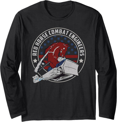 USA Army Rapid Engineer Deployable Operational RED HORSE Combat Engineer US Military Long Sleeve T-Shirt
