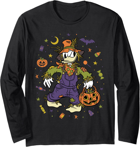 Disney Donald Duck Halloween Scarecrow Trick-or-Treat Icons Long Sleeve T-Shirt - Black
