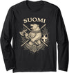 Threadrock Suomi Vintage Bear Heritage Finland Finnish Pride Long Sleeve T-Shirt - Black