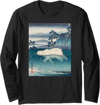 PolarBearArtwork Polar Bear Japanese Art Kyosai Vintage Japan Artwork Long Sleeve T-Shirt