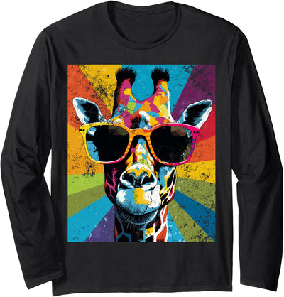 Giraffe Vintage Sunglasses Funny African Animal Lover Long Sleeve T-Shirt - Adult Unisex