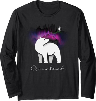 Aurora Borealis Greenland Souvenir Gifts by PLOLDS Greenland Northern Lights Arctic Polar Bear Souvenir Long Sleeve T-Shirt