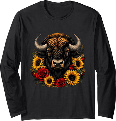 Cow Rustic Buffalo Sunflower Rose Western Buffalo Head T-Shirt