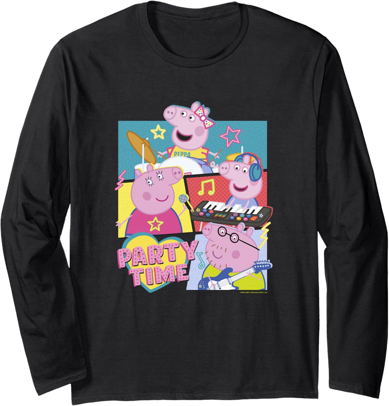 Peppa Pig Party Time Peppa & Family Musical Group Shot Long Sleeve T-Shirt - Black
