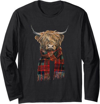 Funny Highland Cow Farming Farmer Cute Wearing Buffalo Plaid T-Shirt